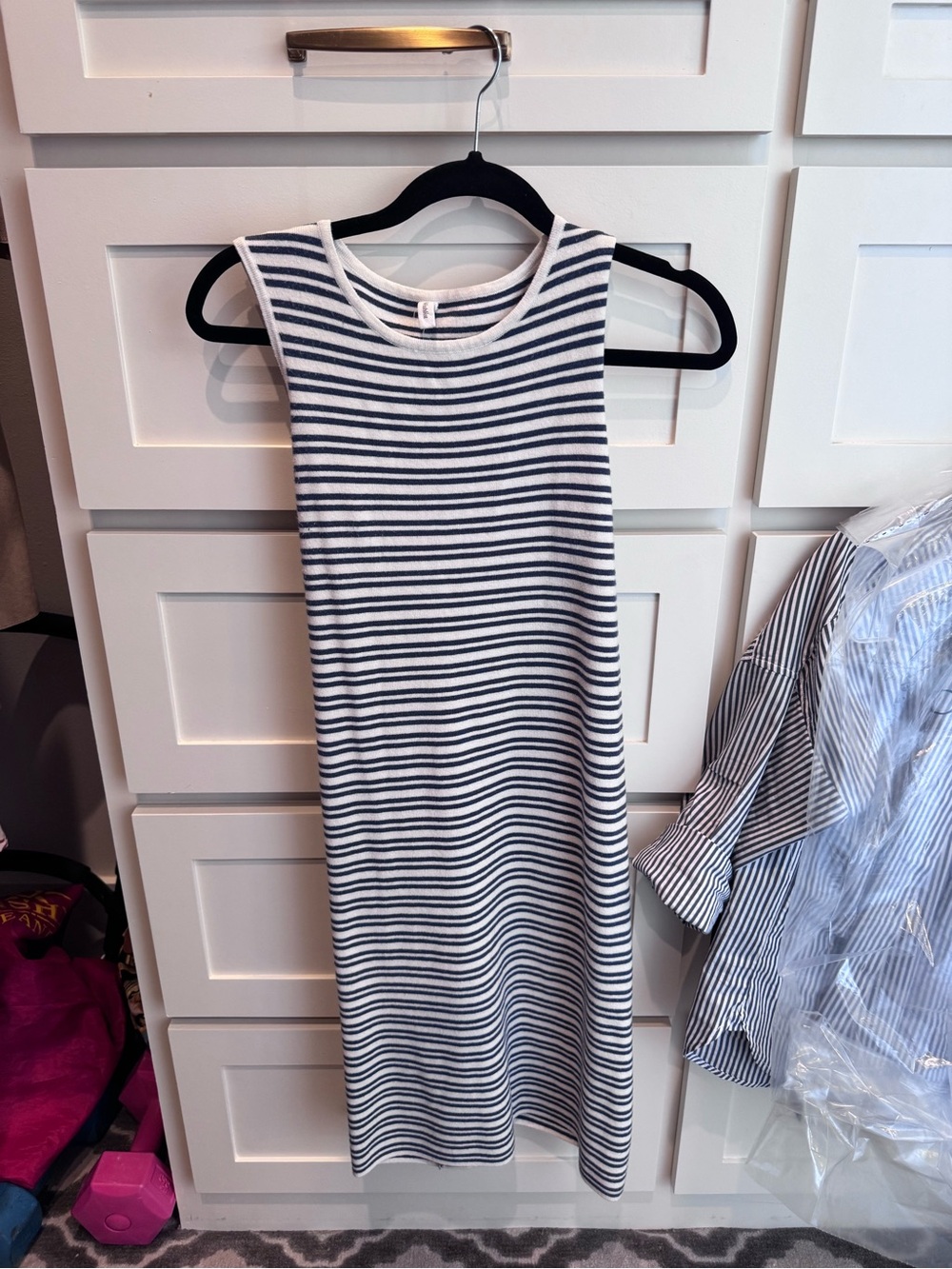 Wishlist Navy and White Striped Sleeveless Midi Dress